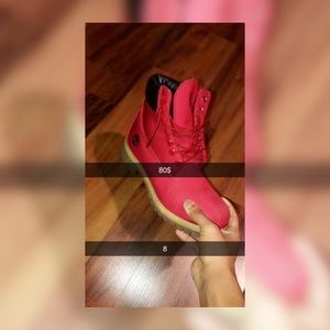 Red Timberland boots